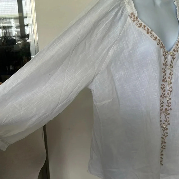 NWT Unique Spectrum white 100% cotton blouse embroidered balloon sleeves XL - Picture 7 of 11
